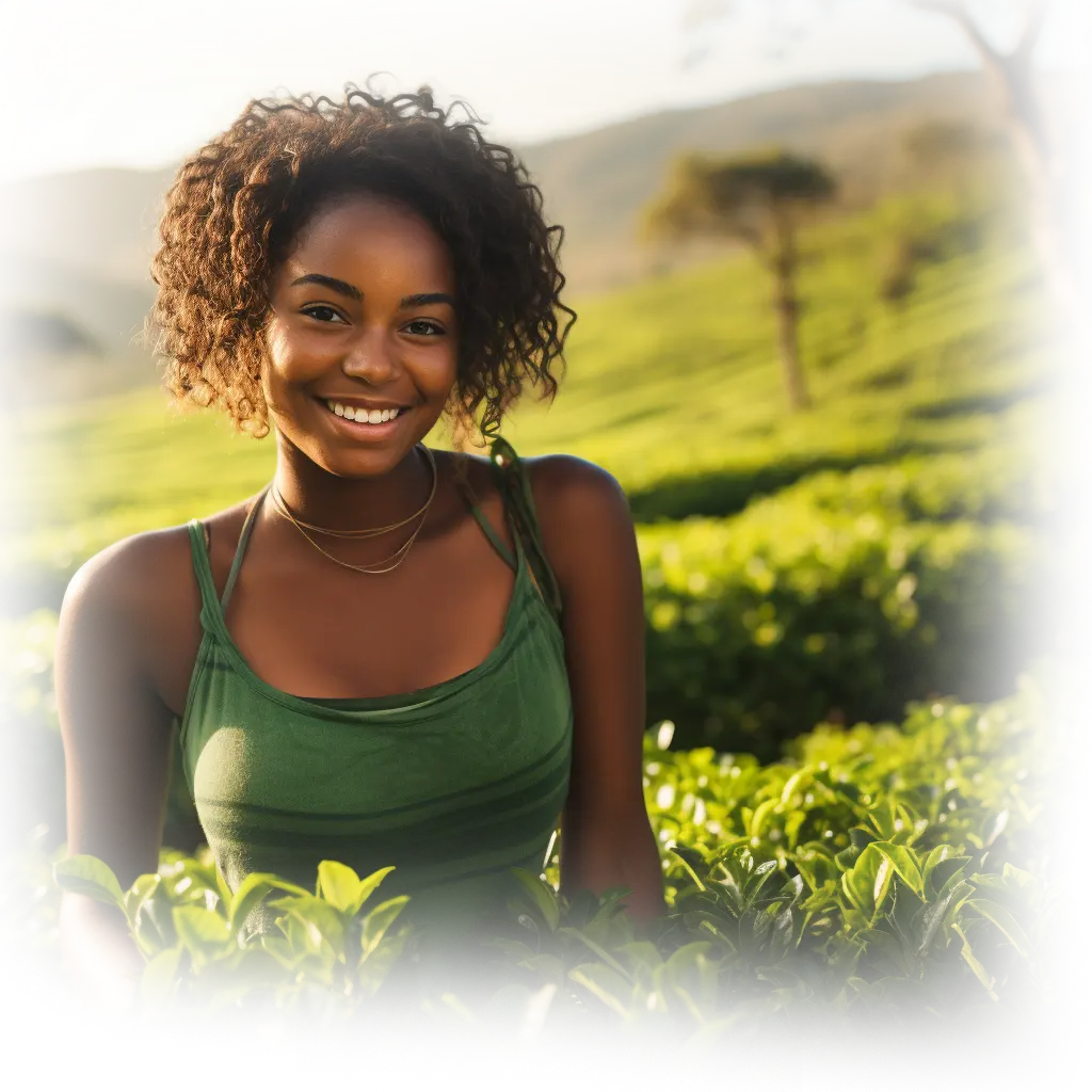 Joyful girl enjoying the serene environment of a tea plantation