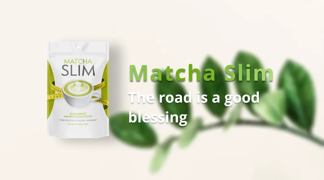 Matcha Slim Packaging Highlighting Natural Composition Green and white packaging of Matcha Slim showcasing natural ingredients