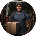 Man holding a package, representing fast delivery service